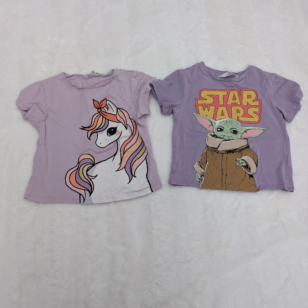 H&M 3/4T tee shirt 4 pack unicorn Star wars purple blue black white silver